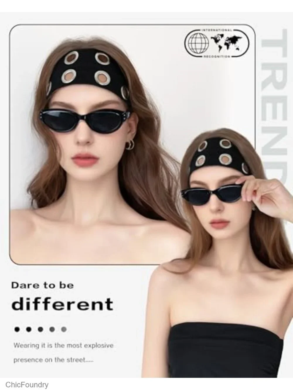 Wide Stretch Headband with Metal Grommets for Women Men Black